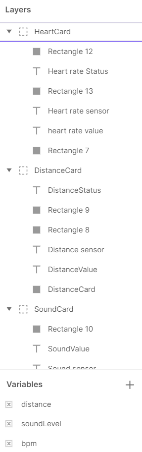 The first version of PROTOPIE establishes the main framework. I set up this simple interface according to the requirements, and then set three variables based on the three sensors.